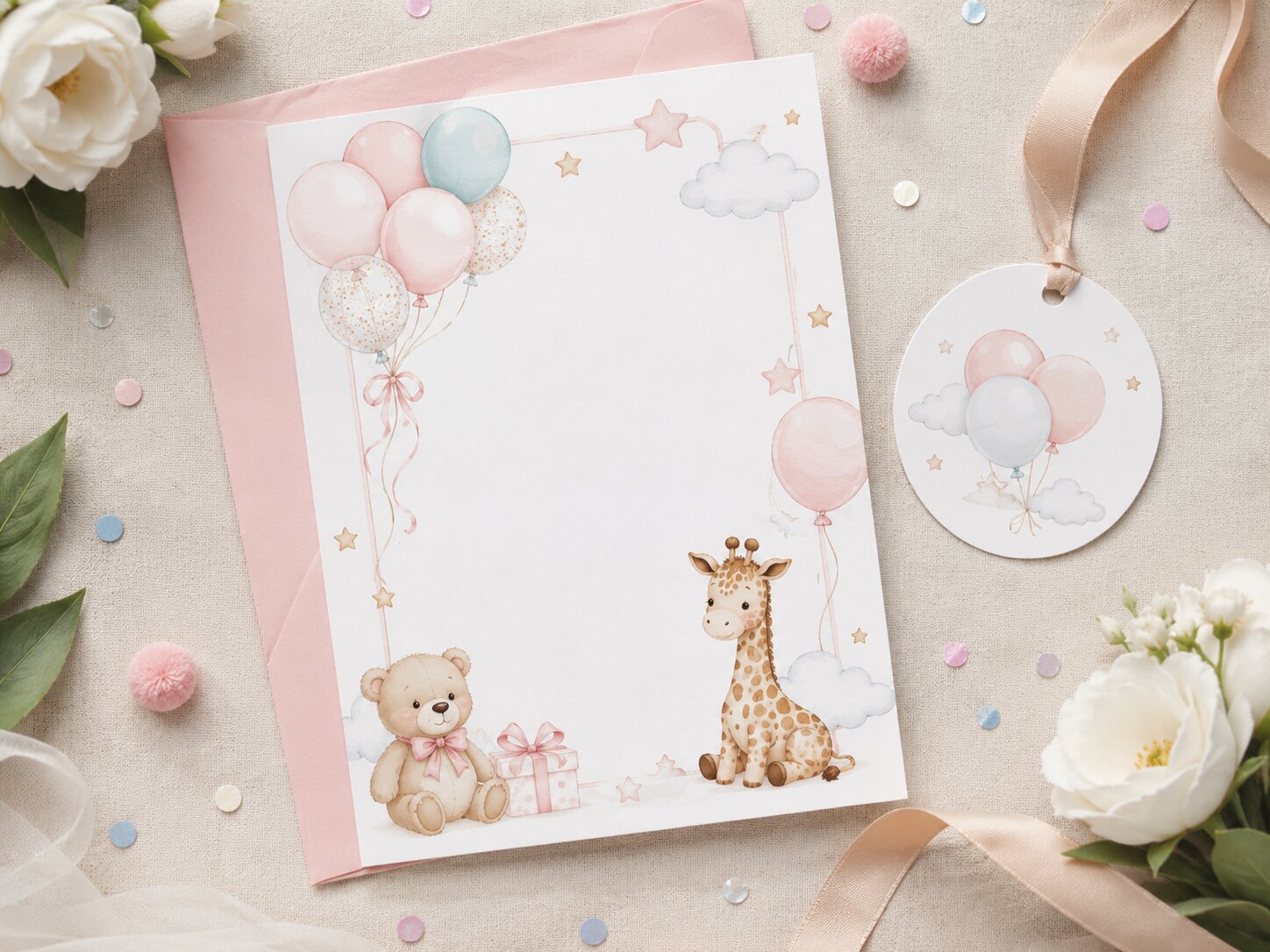 Estilo infantil para invitación y piezas de cumpleaños