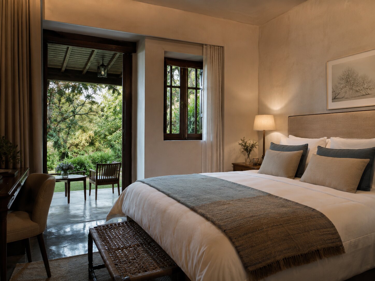 Habitación jardín de hotel boutique con descanso silencioso